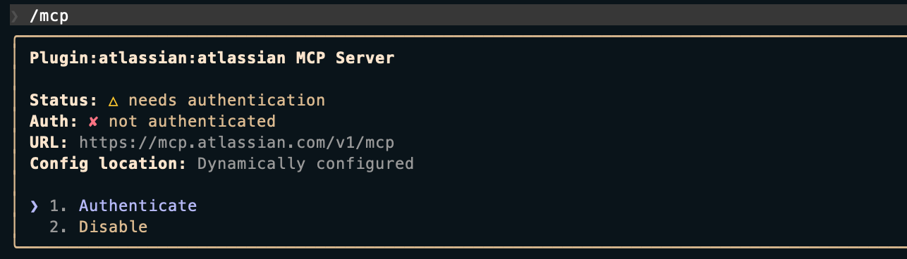 Atlassian MCP 서버 CLI 인증 화면